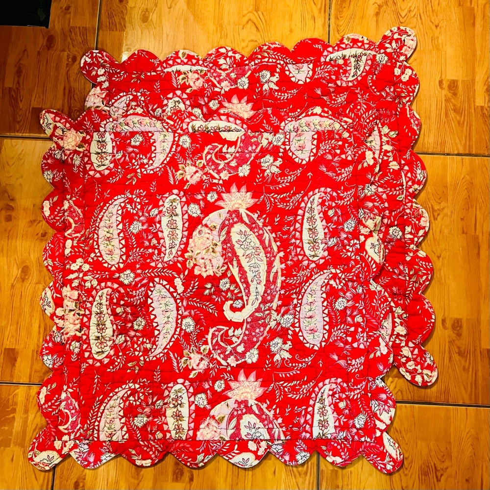 2-Red Paisley Scalloped Quilted pillow covers. The Chandler Collection, 26”X 26”